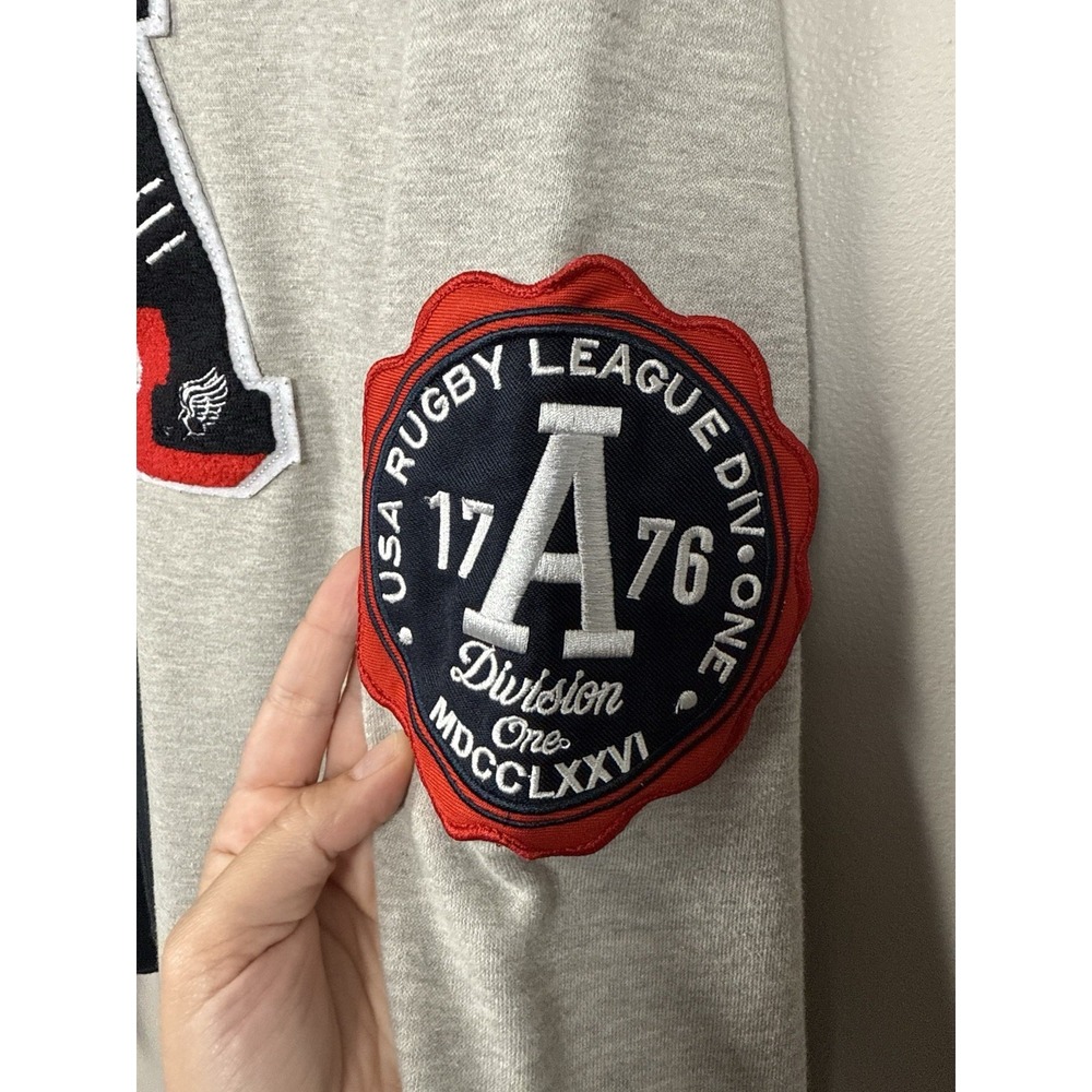 Denim Distillery Heritage America 1776 Crewneck Sweatshirt Rugby Patchwork Y2K L - Picture 8 of 14